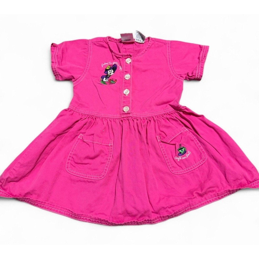 Vintage Disney Store Minnie Mouse Cafe Dress Pink Toddler 4T Pockets